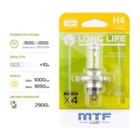 Лампа 12-60/55 Вт. H4 LONG LIFE x4, галогеновая, блистер Корея * MTF LIGHT (ИМПОРТ)