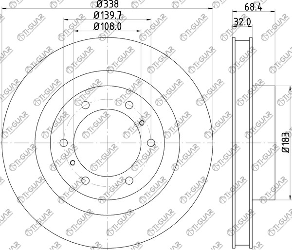 Диск тормозной правый TG-BDP0015/43512-60190 *Ti•GUAR (перфорированный)